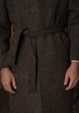 Horsley Raglan Pure Wool Belted Overcoat - Walnut & Stone Herringbone