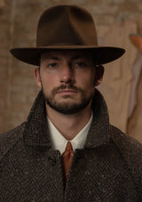 Horsley Raglan Pure Wool Belted Overcoat - Walnut & Stone Herringbone