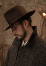 Horsley Raglan Pure Wool Belted Overcoat - Walnut & Stone Herringbone