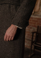 Horsley Raglan Pure Wool Belted Overcoat - Walnut & Stone Herringbone