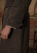 Horsley Raglan Pure Wool Belted Overcoat - Walnut & Stone Herringbone