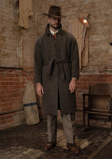 Horsley Raglan Pure Wool Belted Overcoat - Walnut & Stone Herringbone