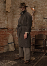 Horsley Raglan Pure Wool Belted Overcoat - Walnut & Stone Herringbone