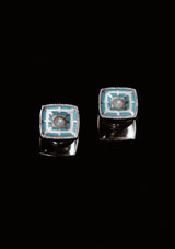 Original 1920's Art Deco Turquoise Enamel & Mother Of Pearl Snap Cufflinks