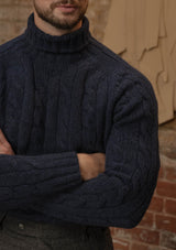Anderson Cable Knit Super-soft Lambswool Sweater - Midnight Blue