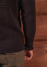 Clapperton Half Cable Knit Lambswool Sweater - Navy