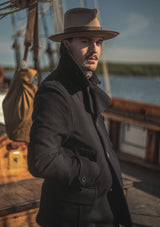 Storm-Collar Pure Wool Pea Coat - Navy