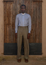 Grandad Collar Cotton Shirt - Light Blue