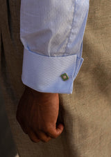 Grandad Collar Cotton Shirt - Light Blue