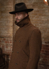 Storm-Collar Pure Wool Pea Coat - Tawny Rust