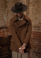 Storm-Collar Pure Wool Pea Coat - Tawny Rust