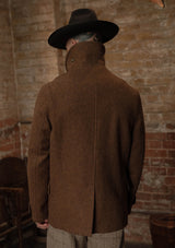 Storm-Collar Pure Wool Pea Coat - Tawny Rust