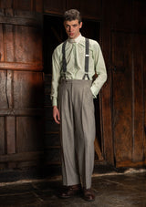 Grandad Collar Cotton Shirt - Green Stripe