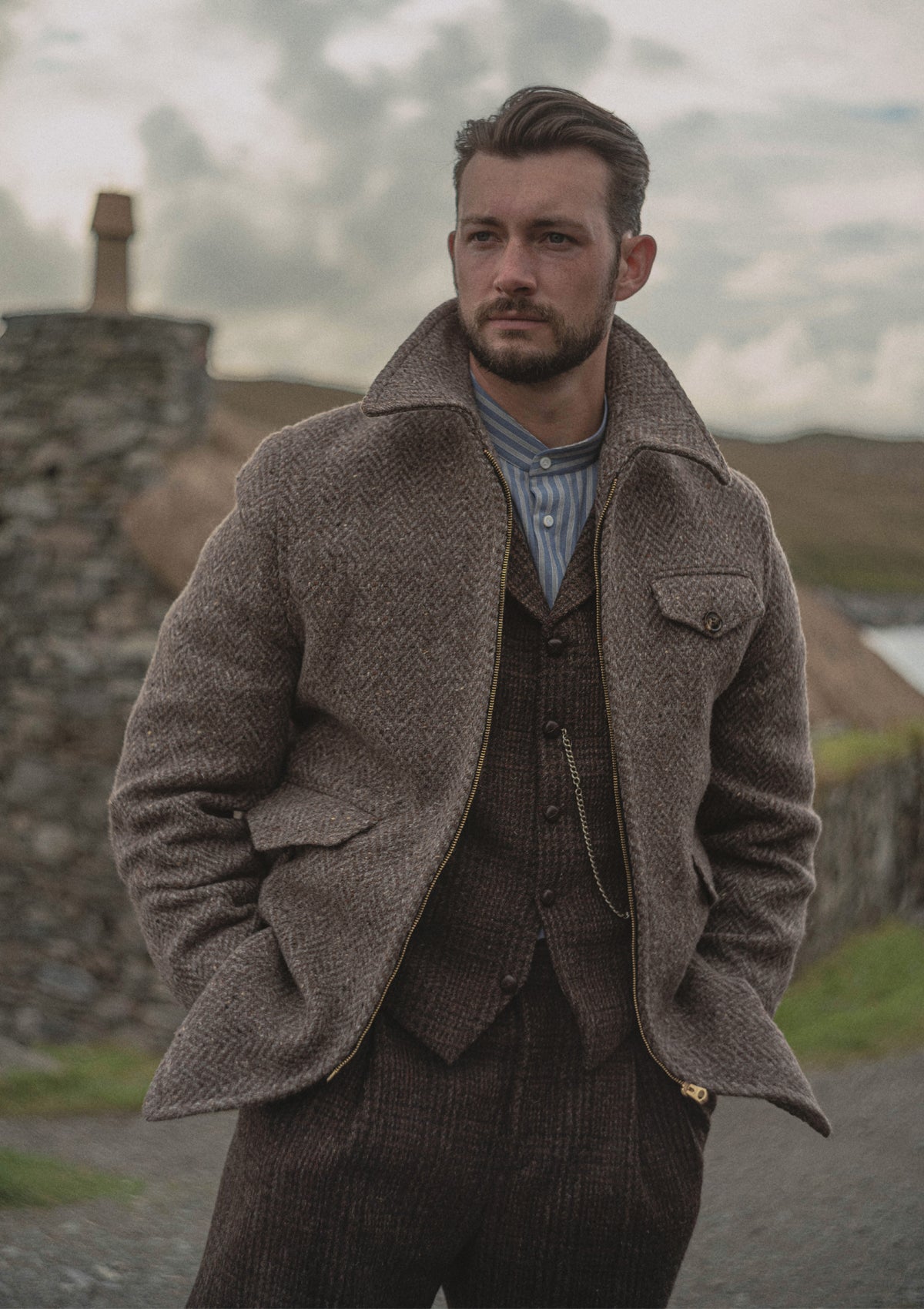 Riverton Wool Field Jacket - Grey Herringbone – Thomas Farthing London