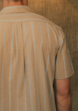 Camp Collar Short Sleeve Cotton Shirt - Brown Stripe
