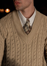 Cable Knit V-Neck Sweater - Biscuit