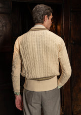 Cable Knit V-Neck Sweater - Green Clay Stripe