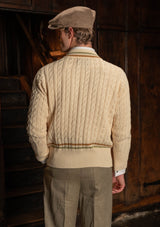 Cable Knit V-Neck Sweater - Tan Stripe