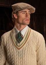 Cable Knit V-Neck Sweater - Tan Stripe