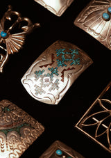 Twin Geometric Chip Inlay Sterling Silver Buckle