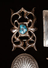Scrollwork & Large Matrix Turquoise Sterling Silver Buckle