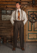 Club Collar Cotton Shirt - Clay Brown Pinstripe