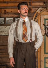 Club Collar Cotton Shirt - Clay Brown Pinstripe