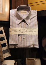 Semi Spearpoint Cotton Shirt with Double French Cuff - Blue & Brown Pinstripe