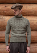 Clapperton Half Cable Knit Lambswool Sweater - Moss