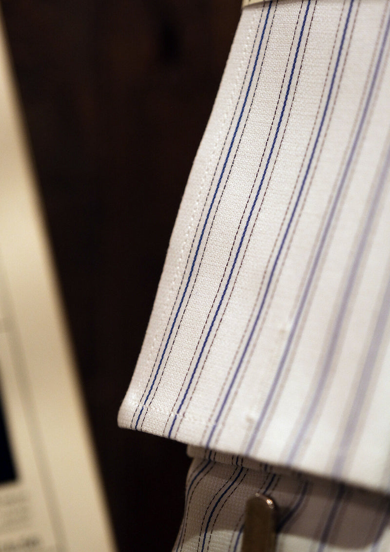 Classic Cotton Shirt With Club Collar & French Double Cuffs - Vintage Stripe