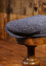 Geary Flat Cap - Navy Herringbone Donegal Tweed