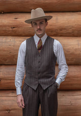 Munro Waistcoat - Dark Taupe with Vintage Grey Stripe