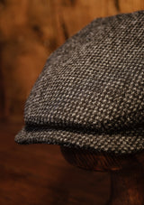 Geary Flat Cap - Dark Grey Harris Tweed