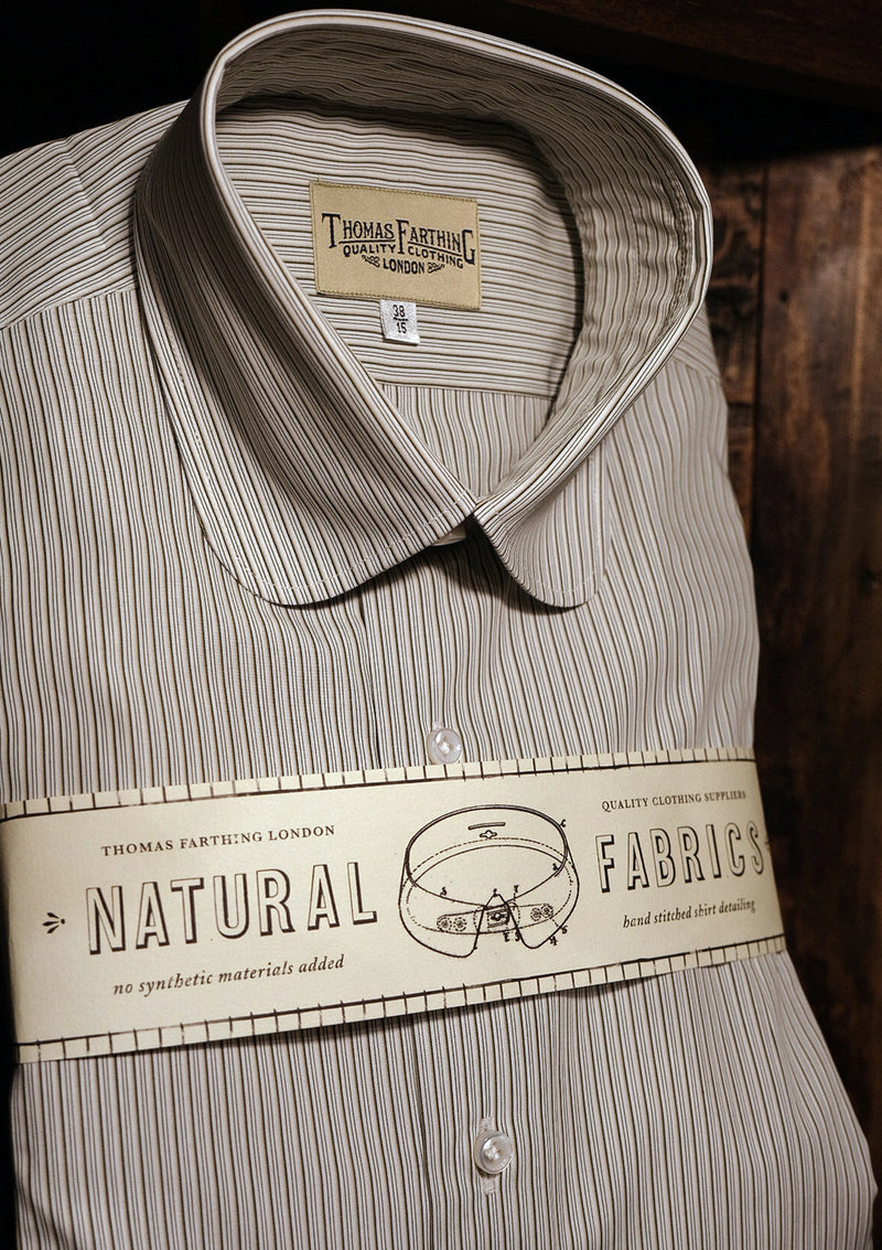 Classic Cotton Shirt With Club Collar & Button Cuffs - Green Pinstripe