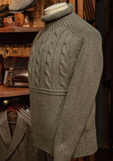 Clapperton Half Cable Knit Lambswool Sweater - Moss