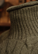 Clapperton Half Cable Knit Lambswool Sweater - Moss