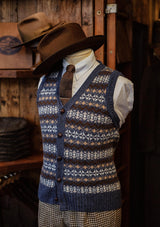 Lambert Lambswool Button Down Fair Isle - Atlantic Blue