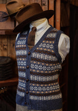 Lambert Lambswool Button Down Fair Isle - Atlantic Blue