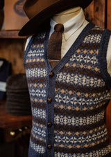 Lambert Lambswool Button Down Fair Isle - Atlantic Blue