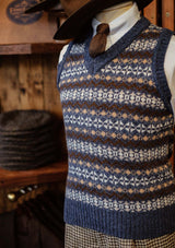 Lambert V-Neck Lambswool Fair Isle - Atlantic Blue