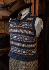 Lambert V-Neck Lambswool Fair Isle - Atlantic Blue