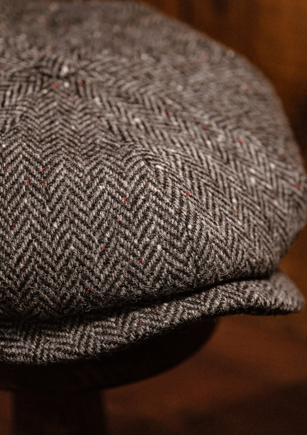 Ridgmount Baker Boy (Narrow Width) Grey Herringbone Donegal Tweed