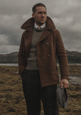 Storm-Collar Pure Wool Pea Coat - Tawny Rust