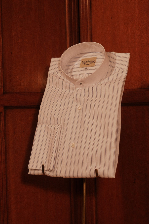 Grandad Collar Cotton Shirt - Vintage Stripe