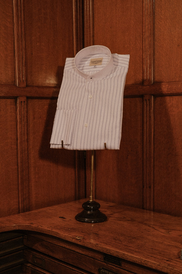 Grandad Collar Cotton Shirt - Vintage Stripe