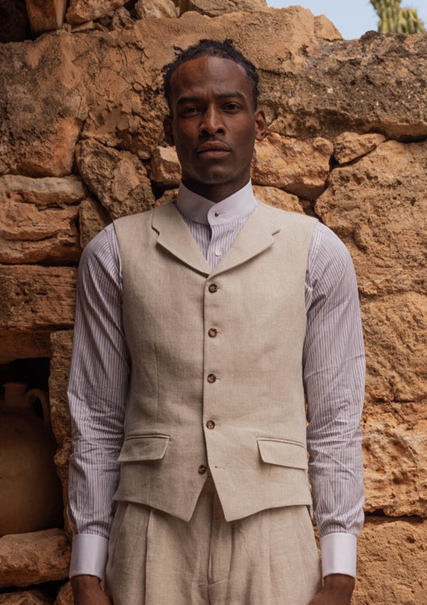 Janeiro Pure Linen Waistcoat - Almond