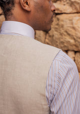 Grandad Collar Cotton Shirt - Brown Pinstripe