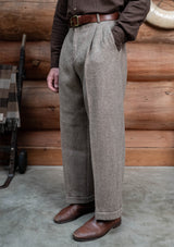 Bailey Harris Tweed Clark Trouser With Turn Ups - Wheat Herringbone