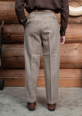 Bailey Harris Tweed Clark Trouser With Turn Ups - Wheat Herringbone