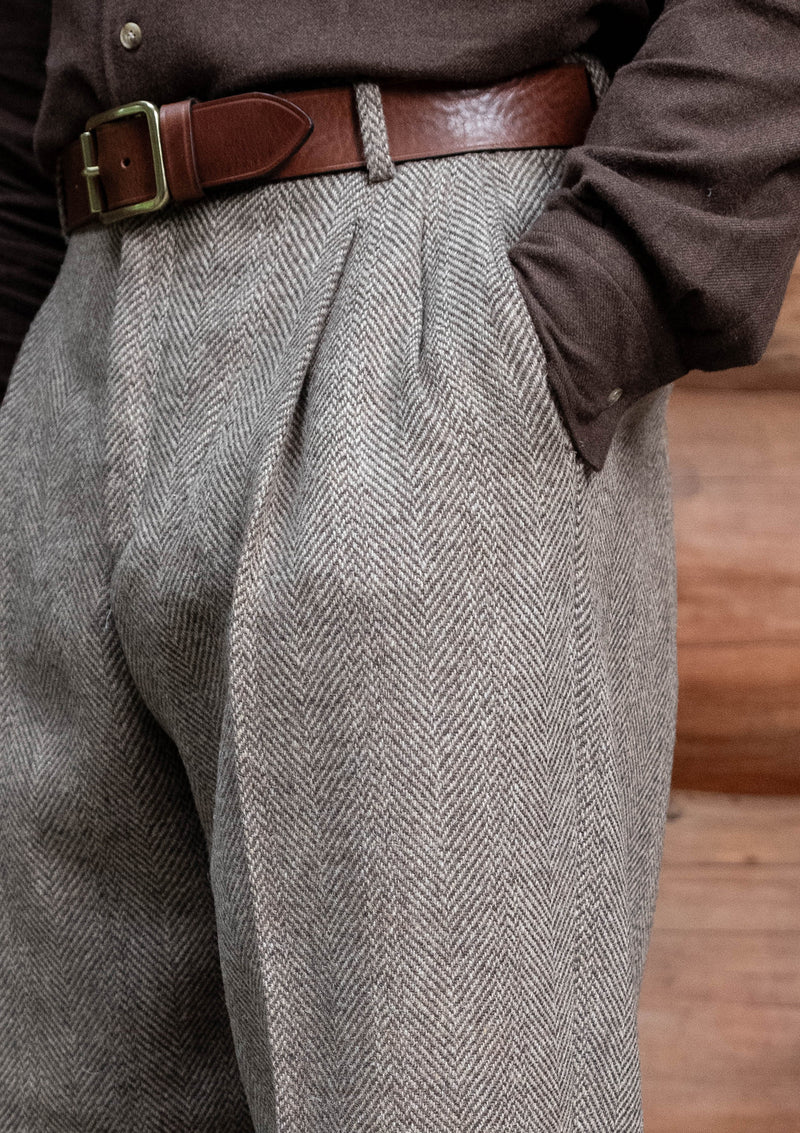 Bailey Harris Tweed Clark Trouser With Turn Ups - Wheat Herringbone